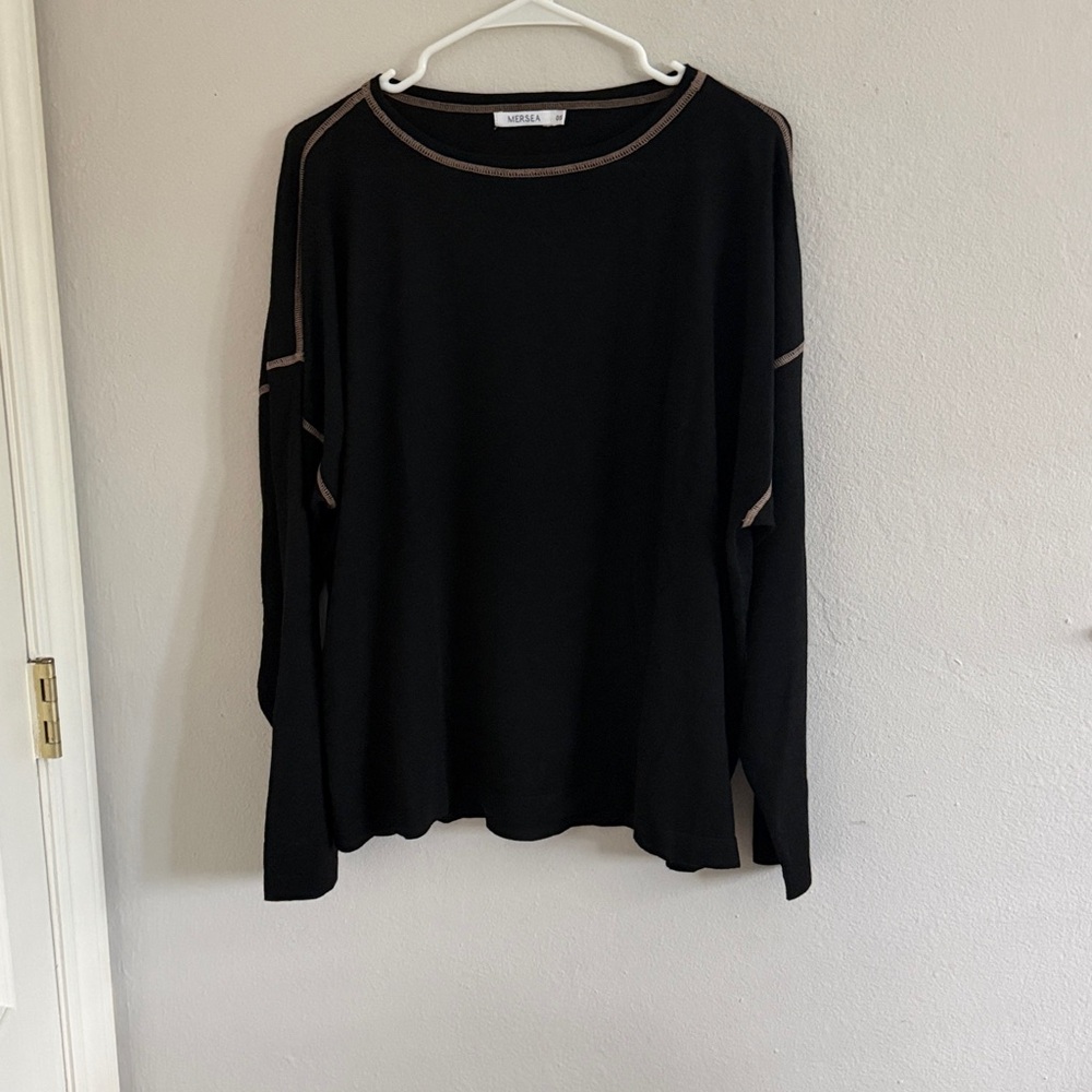 Mersea Catalina Sweater Black with tan stitching OS